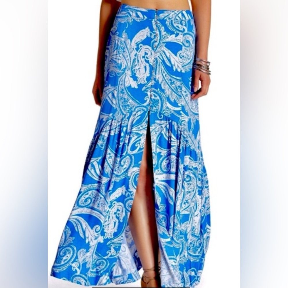 Free People Vibrant Blue Paisley Maxi Skirt
